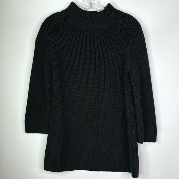 Pura Cashmere Black Supima Cotton Ribbed Neck 3/4 Sleeve Sweater Size Small - Picture 1 of 8
